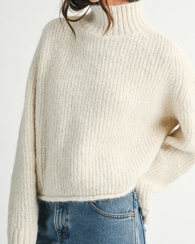 Almond Milk Soft Brushed Mock Neck Sweater