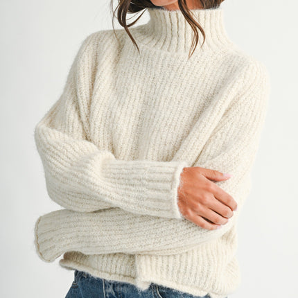 Almond Milk Soft Brushed Mock Neck Sweater