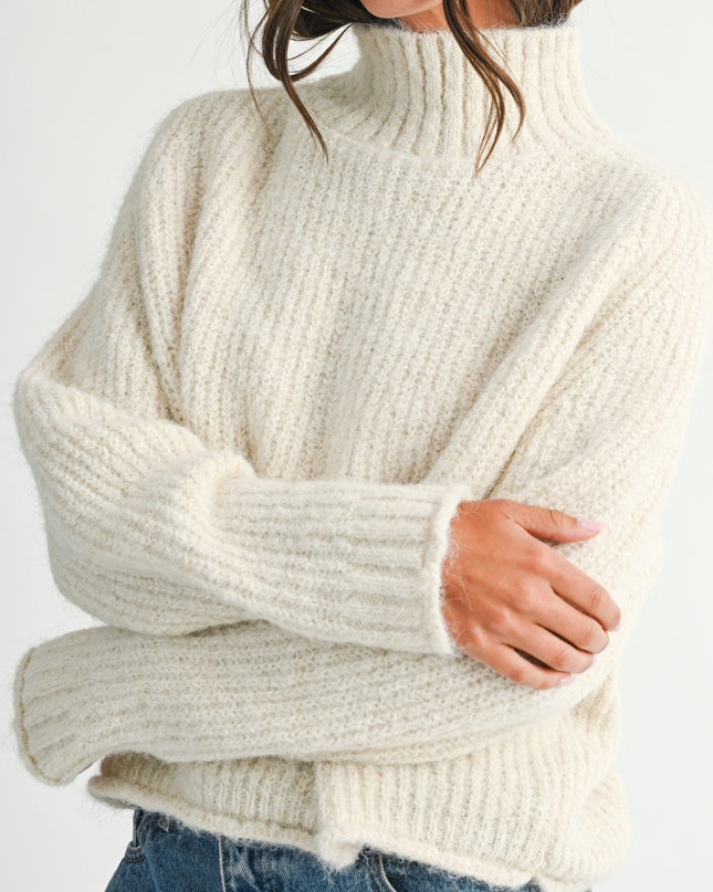 Almond Milk Soft Brushed Mock Neck Sweater