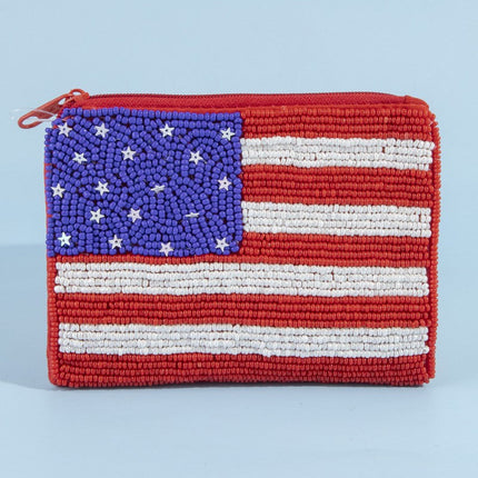 American Flag Beaded Coin Pouch
