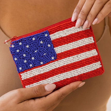 American Flag Beaded Coin Pouch