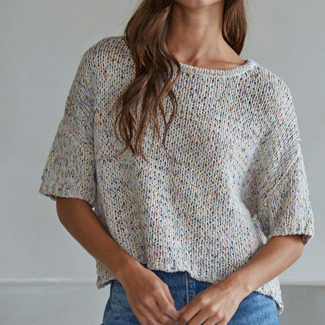 By Together Oatmeal Multicolor short sleeve sweater top