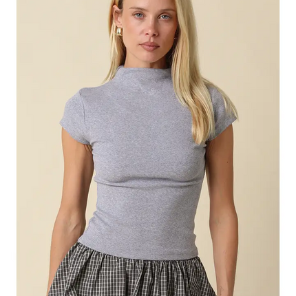 Heather Grey Anora Neck Knit Top
