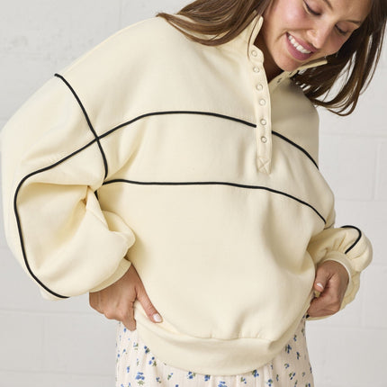 Cream Ayla Contrast Piping Pullover - Shop Simply Apparel