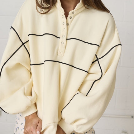 Cream Ayla Contrast Piping Pullover - Shop Simply Apparel