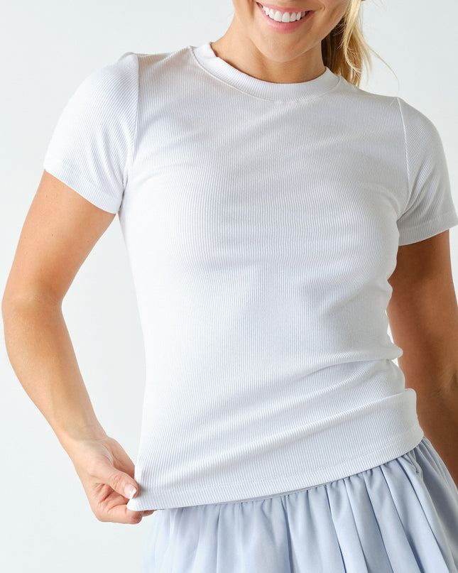 Basic White Micro-Ribbed Athleisure Top