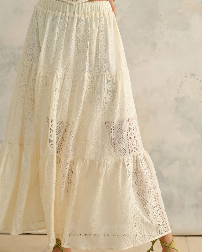 Beige Crochet Lace Tiered Skirt - Shop Simply Apparel