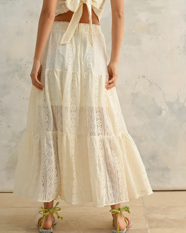 Beige Crochet Lace Tiered Skirt - Shop Simply Apparel