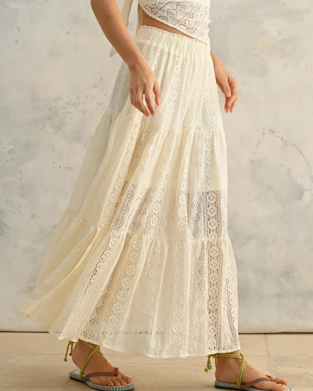 Beige Crochet Lace Tiered Skirt - Shop Simply Apparel