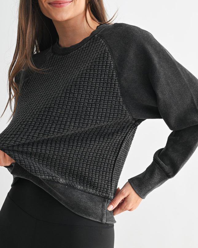Black Cozy Waffle Knit Pullover