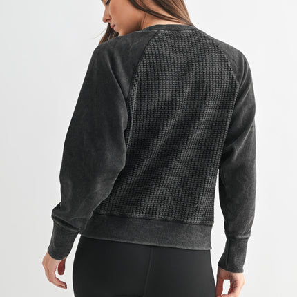 Black Cozy Waffle Knit Pullover