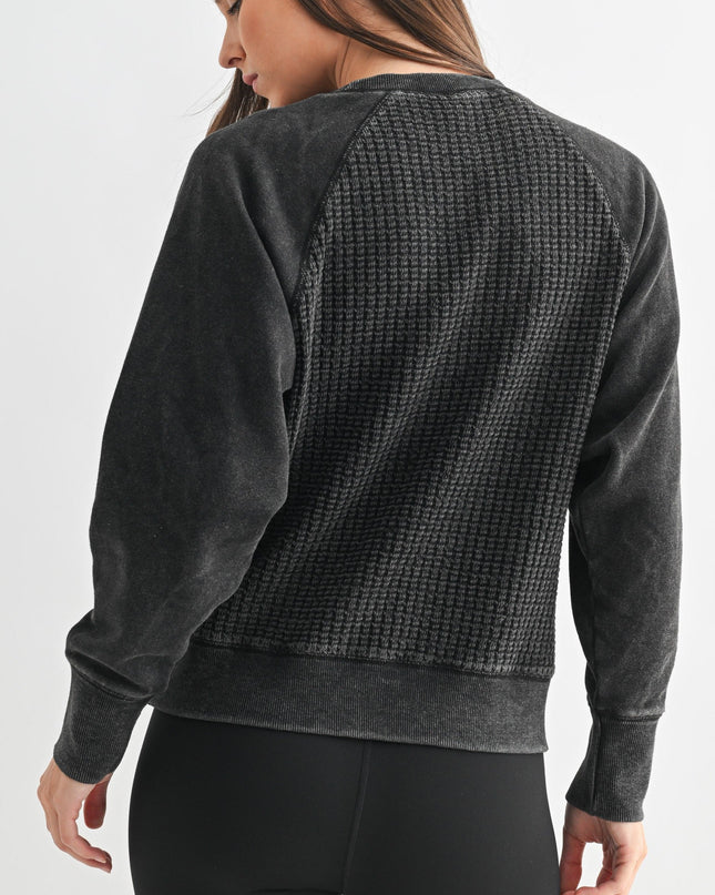 Black Cozy Waffle Knit Pullover