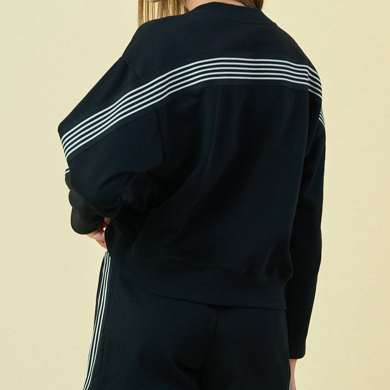 Black Crewneck Sweatshirts with Stripe