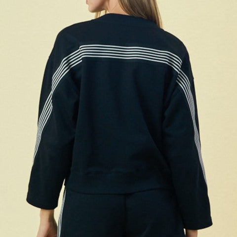 Black Crewneck Sweatshirts with Stripe