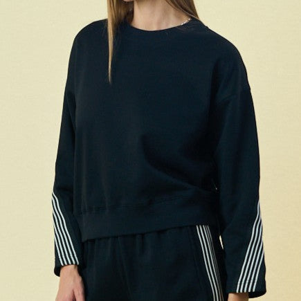 Black Crewneck Sweatshirts with Stripe