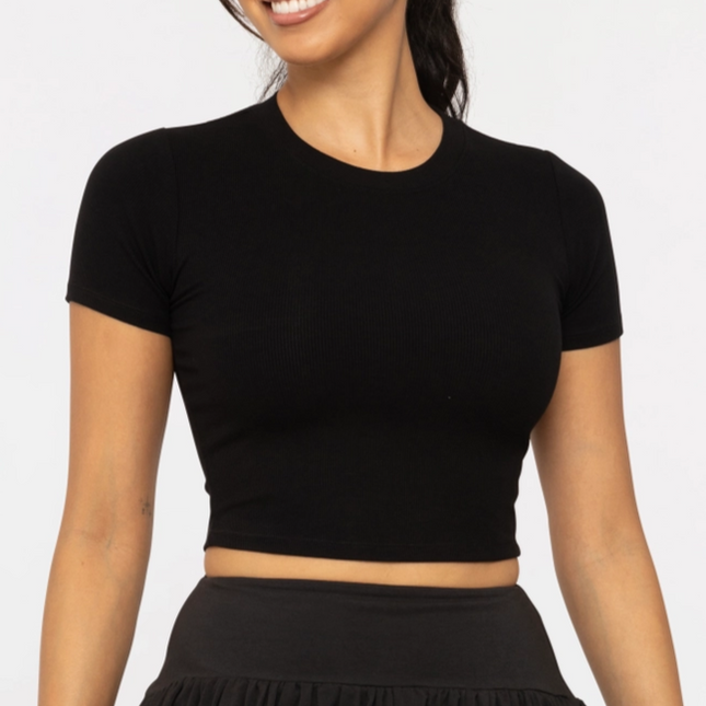 Black Essential Micro-Ribbed Athleisure Baby Tee - Shop Simply Apparel