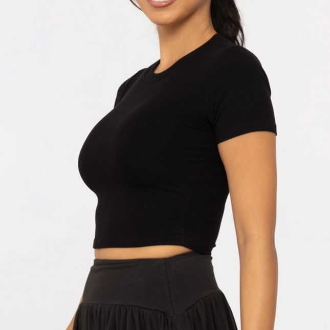 Black Essential Micro-Ribbed Athleisure Baby Tee - Shop Simply Apparel