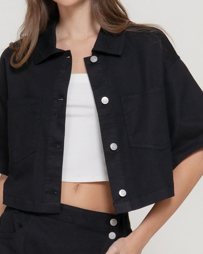 Black Stretch Cotton Boxy Jacket - Shop Simply Apparel