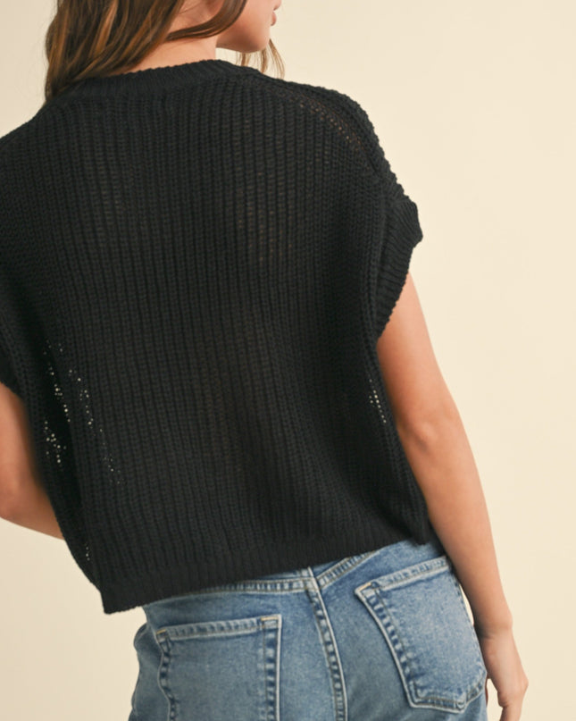 Black Dolman Sleeve Knitted Top