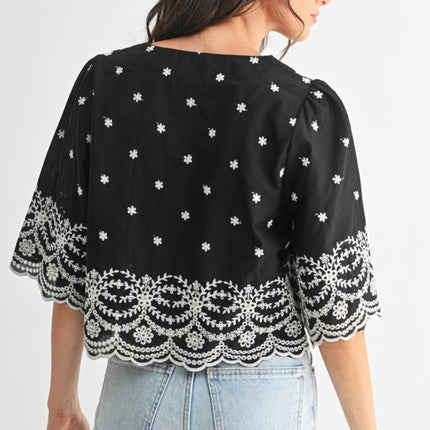 Black Embroidered Blouse Top