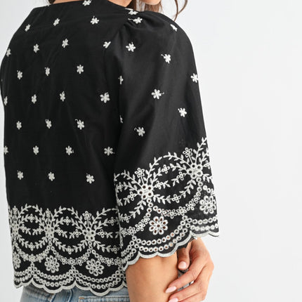 Black Embroidered Blouse Top