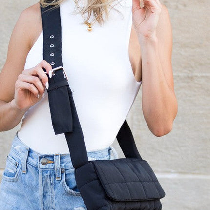 Black Foldover Puffer Crossbody