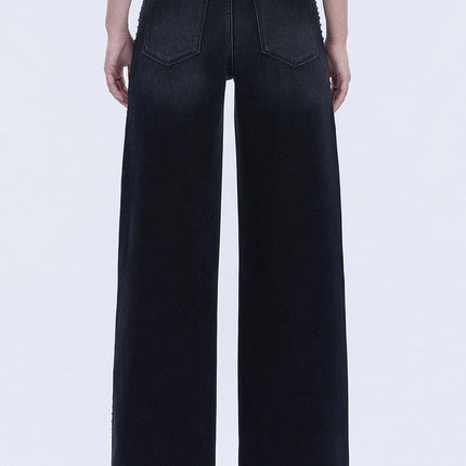 Black High Rise Silver Stud Wide Leg Jeans