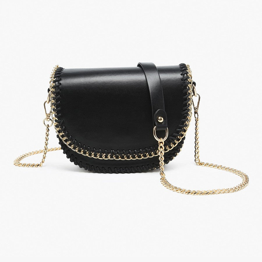 Black Istanbul Gold Chain Trim Crossbody w/ Chain Strap