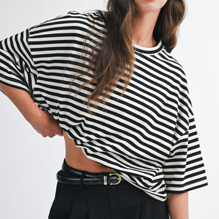 Ivory Oversized Stripe Boyfriend Tee