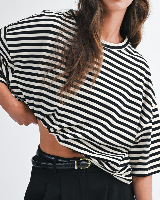 Ivory Oversized Stripe Boyfriend Tee