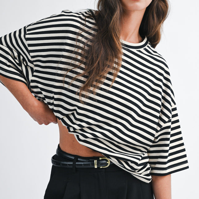 Ivory Oversized Stripe Boyfriend Tee