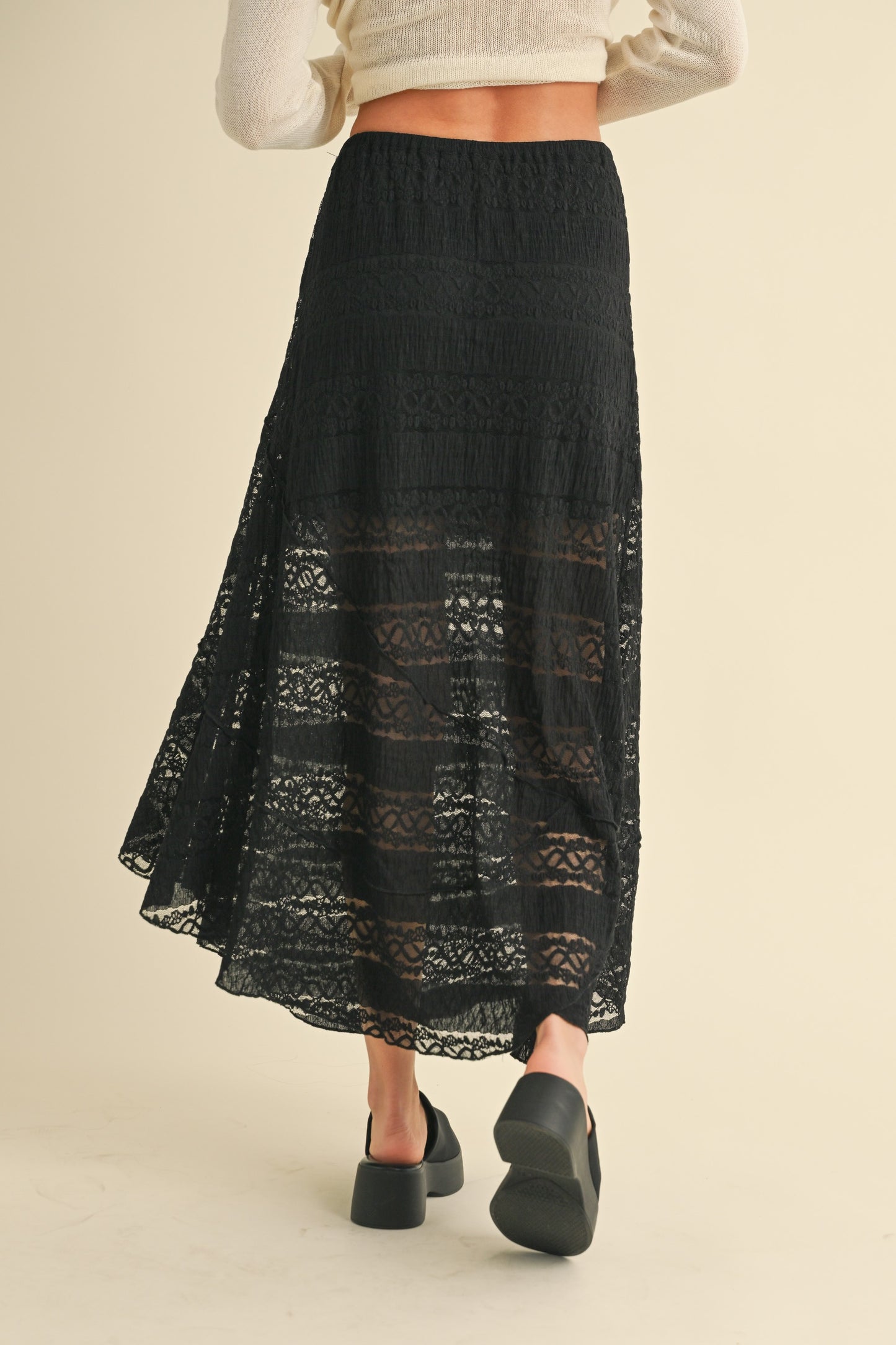 Black Lace Knitted Long Skirt