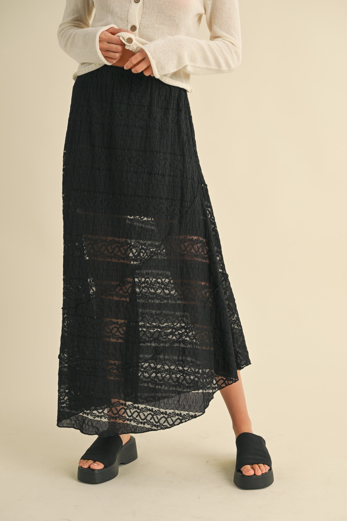 Black Lace Knitted Long Skirt