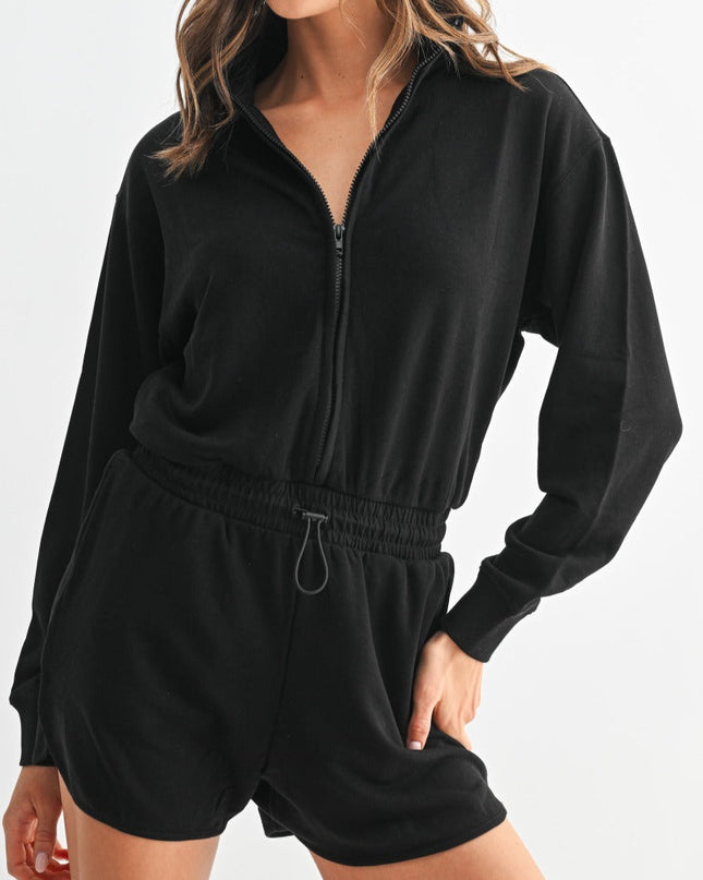 Black long sleeve mock neck romper