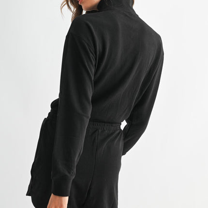 Black Long Sleeve Mock Neck Romper