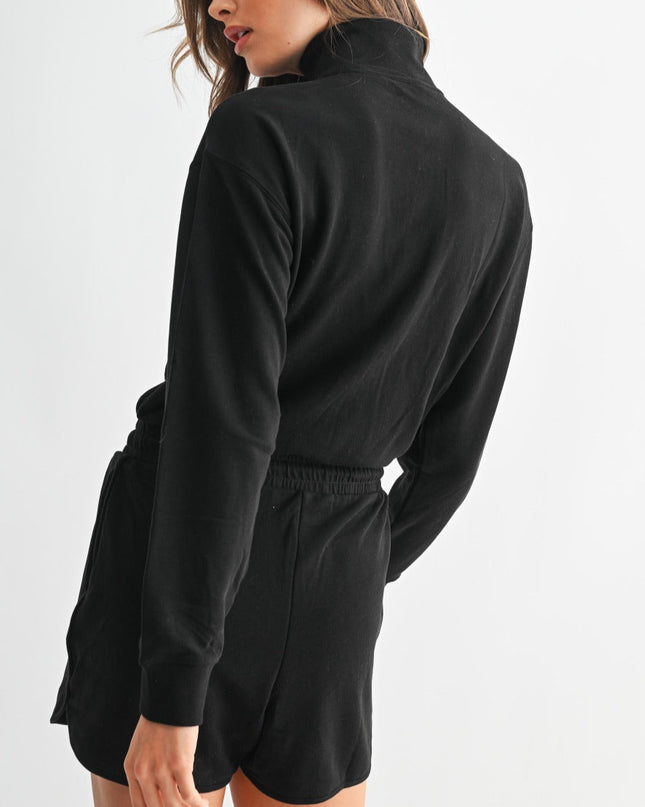 Black Long Sleeve Mock Neck Romper - Shop Simply Apparel
