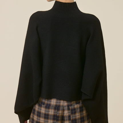 Black Mock Neck Dolman Sleeve Sweater