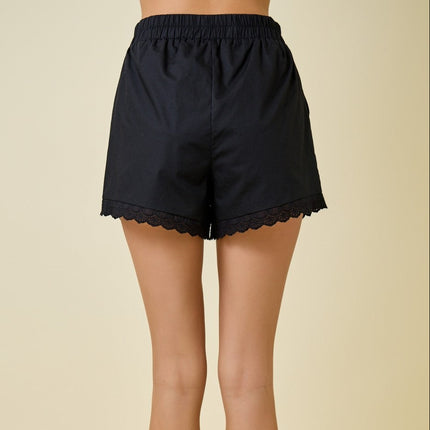 Black Relaxed Lace Trim Shorts