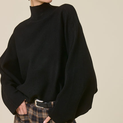 Black Mock Neck Dolman Sleeve Sweater