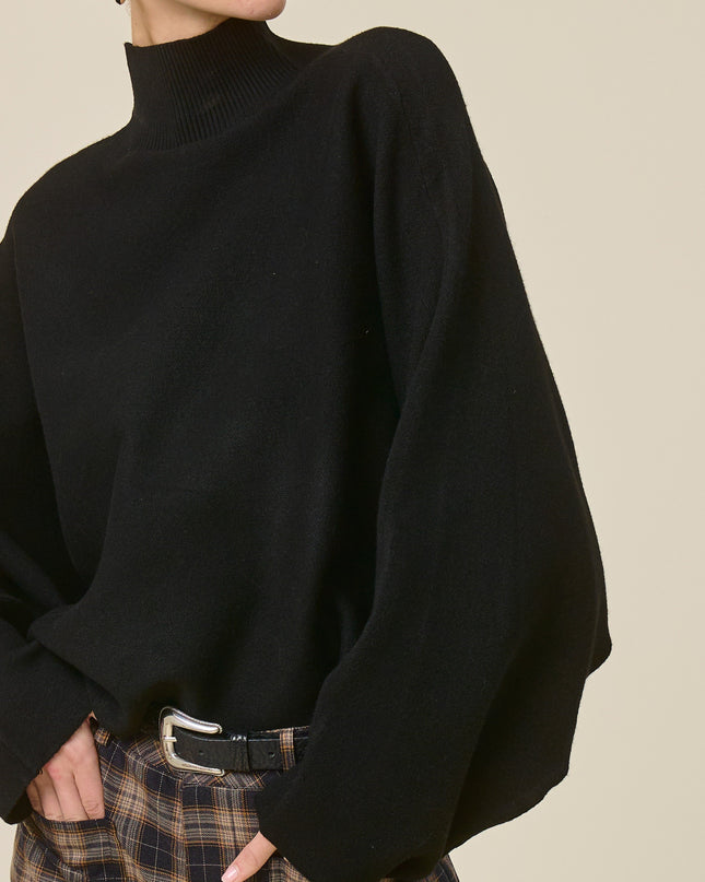 Black Mock Neck Dolman Sleeve Sweater