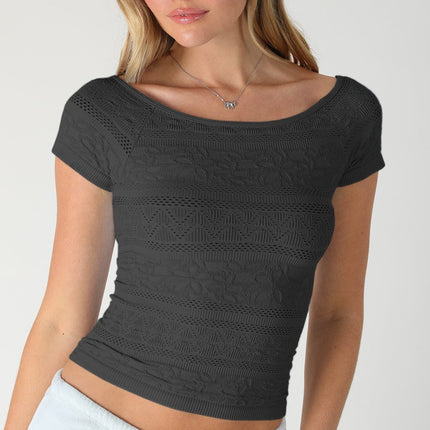 Black Textured Boat Neck Top