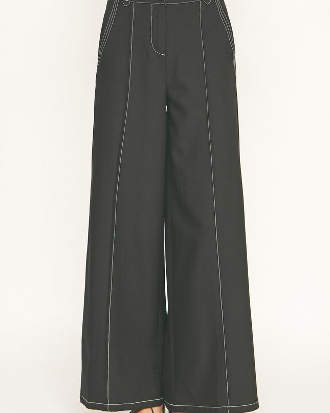 Black Top Stitch Detail Wide Leg Trousers - Shop Simply Apparel