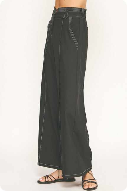 Black Top Stitch Detail Wide Leg Trousers - Shop Simply Apparel