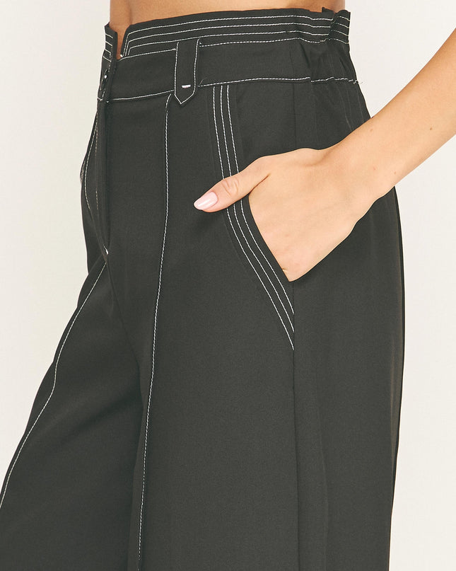 Black Top Stitch Detail Wide Leg Trousers - Shop Simply Apparel