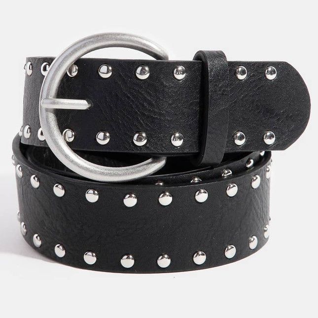 Black Metallic Studded Faux Leather Belt