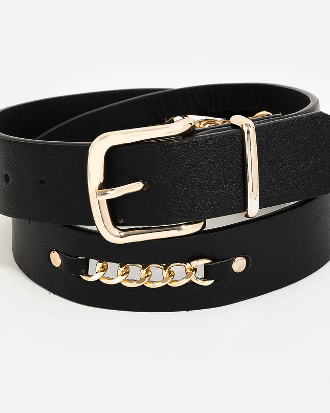 Black Faux Leather Chain Belt - Shop Simply Apparel