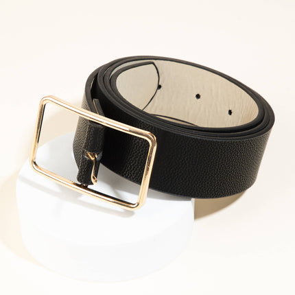 Black Faux Leather Rectangle Cutout Buckle Belt