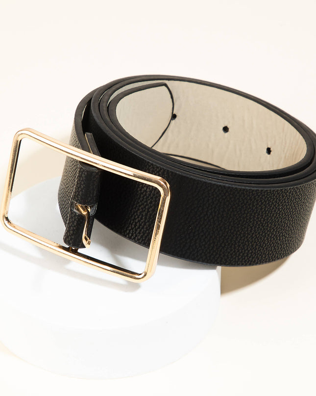 Black Faux Leather Rectangle Cutout Buckle Belt
