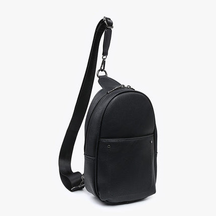 Black Sling Bag w/Double Zip and Removable Strap
