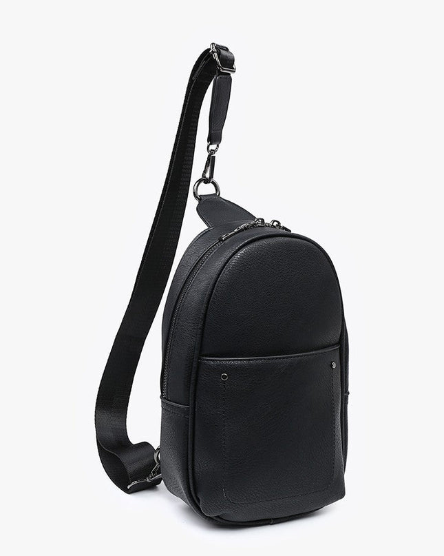 Black Sling Bag w/Double Zip and Removable Strap